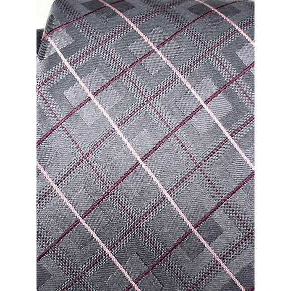 Michael Kors Men’s Gray Pink Purple Plaid Silk Tie - Picture 3 of 11